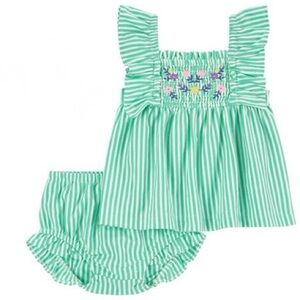 🪻 Newborn Set : Carter’s 2 Piece Matching Sleeveless Diaper Cover Green Stripes